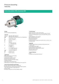 1
  Wilo MHI catalogue extract – 60 Hz / European – edition 2012 – Subject to change
Pressure boosting
Single pumps
Series de