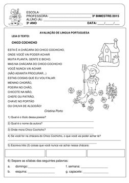 Avaliação de Língua Portuguesa 3º Ano | PDF