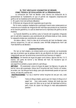 EL TEST GESTALICO VISOMOTOR DE BENDER
COMO TECNICA DE EVALUACION DE LA PERSONALIDAD 
La utilización del Test de Bender como t
