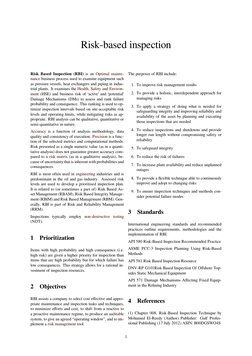 Risk-based inspection
Risk Based Inspection (RBI) is an Optimal mainte- (https://en.wikipedia.org/wiki/Optimal_maintenance (h
