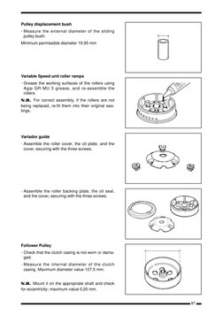 87
Pulley displacement bush
- Measure the external diameter of the sliding
pulley bush.
Minimum permissible diameter 19.95 mm