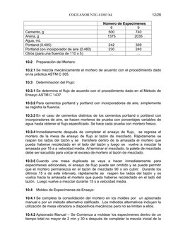 COGUANOR NTG 41003 h4 
 
 
12/26 
 
Número de Especímenes 
 
6 
9 
Cemento, g 
500 
740 
Arena, g 
1375 
2035 
Agua, mL