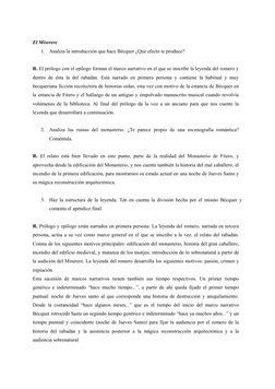 El Miserere
1.
Analiza la introducción que hace Bécquer ¿Qué efecto te produce?
R. El prólogo con el epílogo forman el marco
