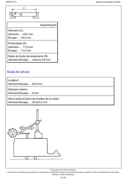 Especificación
Diámetro (C):
Admisión..... 45,0 mm
Escape..... 43,0 mm
Profundidad (D):
Admisión..... 11,8 mm
Escape..... 11,