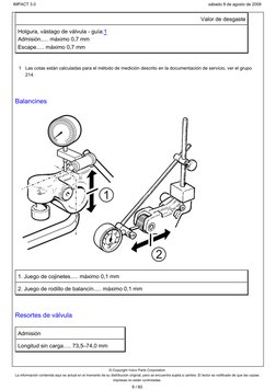 Valor de desgaste
Holgura, vástago de válvula - guía:  
1
Admisión..... máximo 0,7 mm
Escape..... máximo 0,7 mm
1
Las cotas e