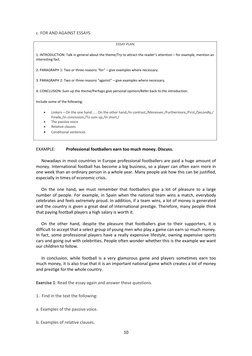 10 
 
c. FOR AND AGAINST ESSAYS 
ESSAY PLAN 
1. INTRODUCTION: Talk in general about the theme/Try to attract the reader’s att