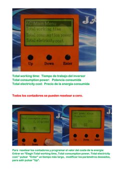 Total working time:  Tiempo de trabajo del inversor 
Total consumption power:   Potencia consumida 
Total electricity cost: