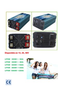 Disponible en 12, 24, 48V  
 
LFPSW    3000W  +   50Ah 
LFPSW    5000W  +   80Ah 
LFPSW    6000W  + 100Ah 
LFPSW    800
