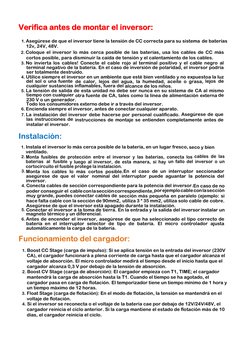 Verifica antes de montar el inversor: 
 
1. Asegúrese de que el inversor tiene la tensión de CC correcta para su sistema de