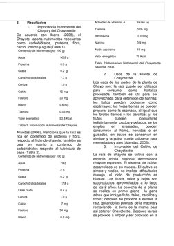 5. 
Resultados 
1. 
Importancia Nutrimental del 
Chayo y del Chayotextle 
De acuerdo con Ibarra (2008), el 
Chayote  ap