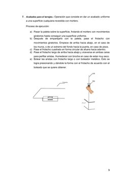 7.
Acabados para el tarrajeo.- Operación que consiste en dar un acabado uniforme
a una superficie cualquiera revestida con mo