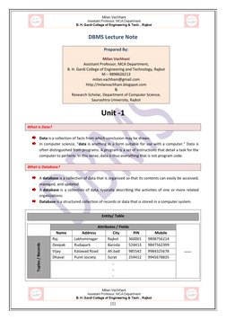 [1] 
DBMS Lecture Note 
 
Prepared By: 
 
Milan Vachhani 
Assistant Professor, MCA Department, 
B. H. Gardi College o