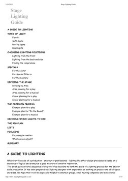 1/11/2015
Stage Lighting Guide
http://www.stagelightingguide.co.uk/
1/15
Stage
Lighting
Guide
A GUIDE TO LIGHTING
TYPES OF LI