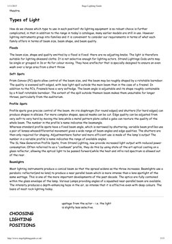 1/11/2015
Stage Lighting Guide
http://www.stagelightingguide.co.uk/
2/15
theatre.
Types of Light
How do we choose which type