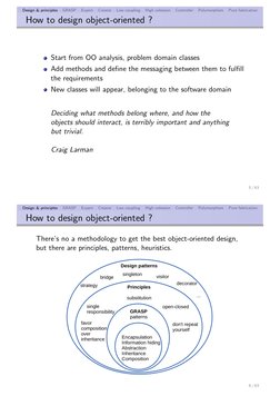 Design & principles
GRASP
Expert
Creator
Low coupling
High cohesion
Controller
Polymorphism
Pure fabrication
How to design ob