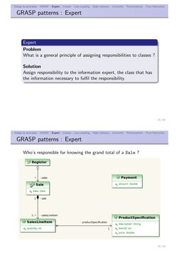 Design & principles
GRASP
Expert
Creator
Low coupling
High cohesion
Controller
Polymorphism
Pure fabrication
GRASP patterns :