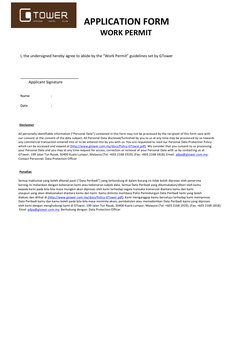 APPLICATION FORM 
 
WORK PERMIT  
 
 
 
 
 
 
 
 
 
 
 
I, the undersigned hereby agree to abide by the “Work Permit” guid