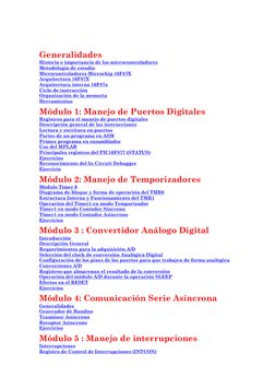 Generalidades 
Historia e importancia de los microcontroladores 
Metodología de estudio 
Microcontroladores Microchip 16F