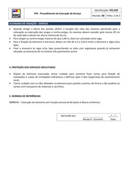 PES - Procedimento de Execução de Serviço 
Identificação: PES.020 
Revisão: 00 Folha: 2 de 2 
 
ALVENARIA DE VEDAÇÃO - EDIF