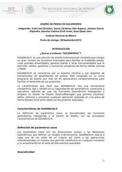 DISEÑO DE PIEZAS EN SOLIDWORKS
Integrantes: Cota Leal Christian, García Cárdenas Alan Argenis, Jiménez García
Alejandra, Sánc