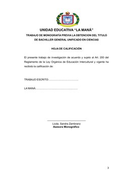 UNIDAD EDUCATIVA “LA MANÁ”
TRABAJO DE MONOGRAFÍA PREVIA LA OBTENCION DEL TITULO
DE BACHILLER GENERAL UNIFICADO EN CIENCIAS
HO