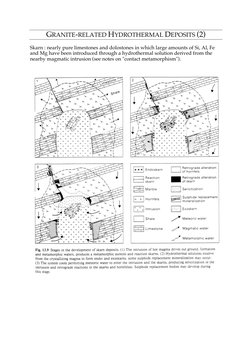 GRANITE-RELATED HYDROTHERMAL DEPOSITS (2) 
 
Skarn : nearly pure limestones and dolostones in which large amounts of Si, Al,