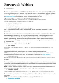 Paragraph Writing
By Kenneth Beare (http://esl.about.com/bio/Kenneth-Beare-2205.htm)
There are two structures to learn in Eng
