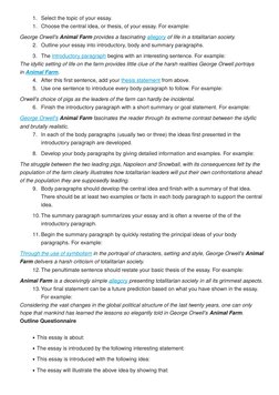 1.Select the topic of your essay.
1.Choose the central idea, or thesis, of your essay. For example:
George Orwell'
s  (http:/