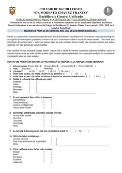 COLEGIO DE BACHILLERATO 
“Dr. MODESTO CHÁVEZ FRANCO”
Bachillerato General Unificado
TRABAJO MONOGRÁFICO PREVIO A LA OBTENCIÓN