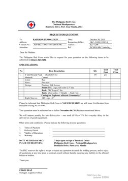 The Philippine Red Cross 
National Headquarters
Bonifacio Drive, Port Area Manila, 2803
REQUEST FOR QUOTATION
To:
RAINBOW INN