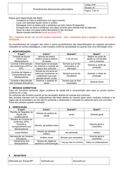 Procedimentos Operacionais padronizados
Código: POP 
Revisão: 00
Página: 7 de 12
Etapas para Higienização das Maõs:
-
Umedece