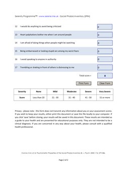 Social Phobia Inventory (SPIN) Assessment | PDF