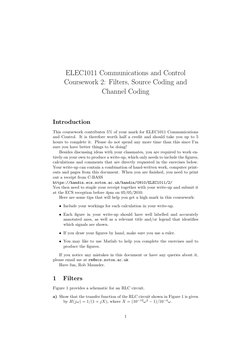 ELEC1011 Communications and Control
Coursework 2: Filters, Source Coding and
Channel Coding
Introduction
This coursework cont