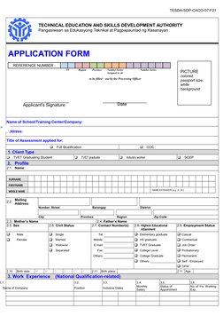 TESDA-SOP-CACO-07-F21
TECHNICAL EDUCATION AND SKILLS DEVELOPMENT AUTHORITY
Pangasiwaan sa Edukasyong Teknikal at Pagpapaunlad