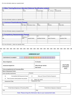 (For more information, please use  separate sheet)
 4. Other Training/Seminars Attended (National Qualification-related)
4.1.