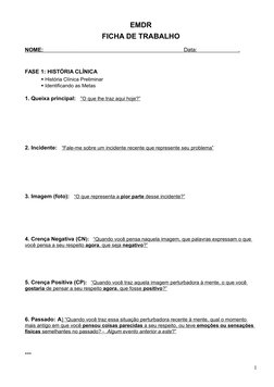 EMDR
FICHA DE TRABALHO
NOME: