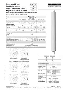 936.3941/a     Subject to alteration.
Multi-band Panel
Dual Polarization
Half-power Beam Width
Adjust. Electrical Downtilt
se