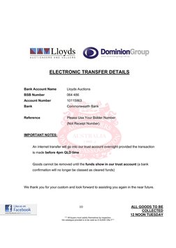 10                                                        ALL GOODS TO BE 
COLLECTED 
12 NOON TUESDAY 
*** All