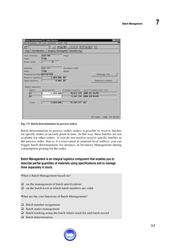 Batch Management
7
7-7
Fig. 7-5: Batch determination in process orders
Batch determination in process orders makes it possibl