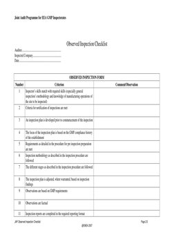 Joint Audit Programme for EEA GMP Inspectorates 
JAP Observed Inspection Checklist 
 
 
 
 
 
 
 
Page 2/3 
@EMEA 2007