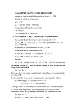 
PARÁMETROS DEL PROCESO DE COMPRENSIÓN
Adoptar el exponente poli trópico de comprensión n1 = 1.38
Presión al final de la com
