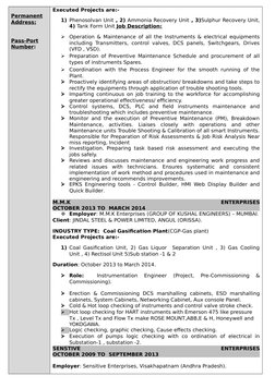 Permanent
Address:
Pass-Port
Number: 
Executed Projects are:-
1) Phenosolvan Unit , 2) Ammonia Recovery Unit , 3)Sulphur Reco