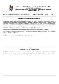 ASIGNATURA: PROCEDIMIENTOS CONSTRUCTIVOS II         CLAVE: CONVII4204        HOJA: 2        DE  9 
 
 
FUNDAMENTACIÓN DE LA
