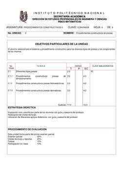 ASIGNATURA: PROCEDIMIENTOS CONSTRUCTIVOS II         CLAVE: CONVII4204        HOJA: 4        DE  9 
 
No. UNIDAD       II