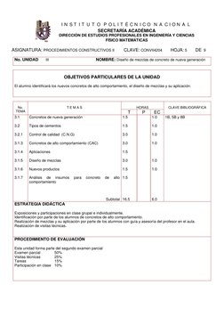 ASIGNATURA: PROCEDIMIENTOS CONSTRUCTIVOS II         CLAVE: CONVII4204        HOJA: 5        DE  9 
 
No. UNIDAD       III