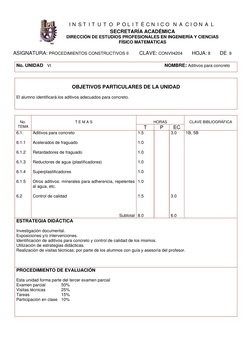 ASIGNATURA: PROCEDIMIENTOS CONSTRUCTIVOS II         CLAVE: CONVII4204        HOJA: 8        DE  9 
 
No. UNIDAD   VI
