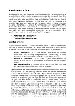 Psychometric Test
Psychometric tests are becoming increasingly popular, particularly in large
organizations,  where  senior