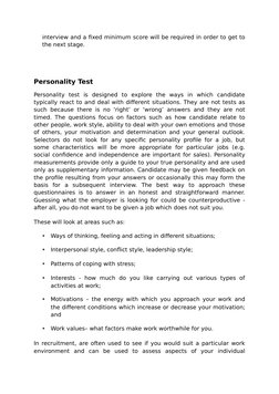 interview and a fixed minimum score will be required in order to get to
the next stage.
Personality Test
Personality  test  i