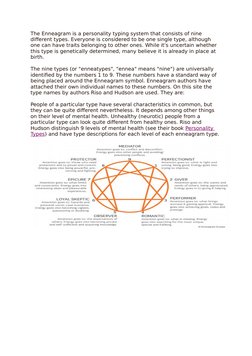 The Enneagram is a personality typing system that consists of nine 
different types. Everyone is considered to be one single