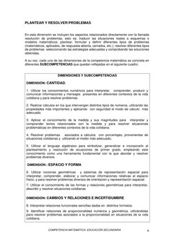 COMPETENCIA MATEMÁTICA. EDUCACIÓN SECUNDARIA 
 
6
PLANTEAR Y RESOLVER PROBLEMAS 
 
 
En esta dimensión se incluyen los aspe